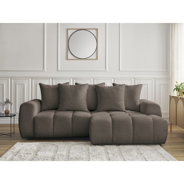 Divano angolare marrone allungabile/con contenitore (con penisola a destra/con chaise lounge) con rivestimento in bouclé Roxelane – Bobochic Paris-image-1