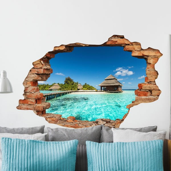 Adesivo Ville da spiaggia su isola tropicale, 60 x 90 cm - Ambiance
