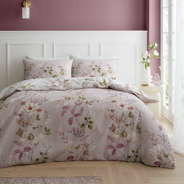 Biancheria da letto rosa in cotone per letto singolo 135x200 cm Francesca Floral – Bianca-image-1