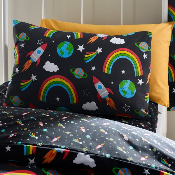 Set copripiumino e federa da bambini nero per culla 120x150 cm Rainbow Rockets – Catherine Lansfield-image-3