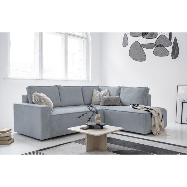 Divano letto angolare in velluto a coste grigio chiaro Brave Dave - Miuform-image-3