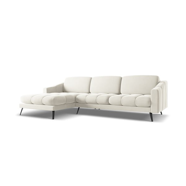 Divano angolare color crema (con penisola a sinistra) con rivestimento in velluto Nalu – Makamii-image-2