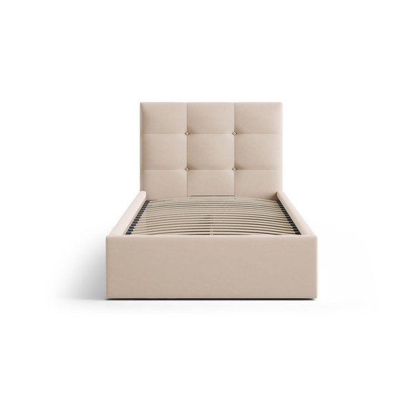 Letto singolo imbottito marrone chiaro con contenitore con rete inclusa 90x200 cm Phaedra – Micadoni -image-3