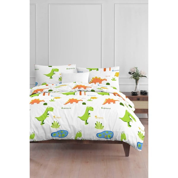 Set copripiumino e federa da bambini bianco per letto singolo 140x200 cm Dinolar – Mijolnir-image-1