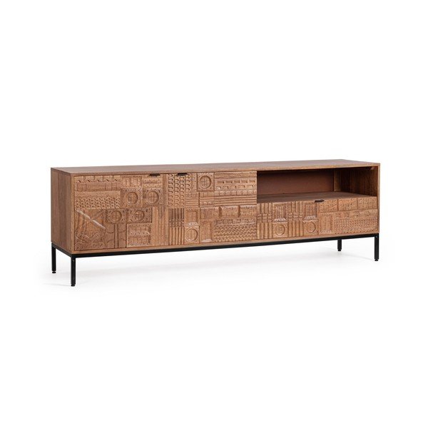 Mobile TV di colore naturale in mango massiccio 180x55x42 cm Kindia – Bizzotto-image-1