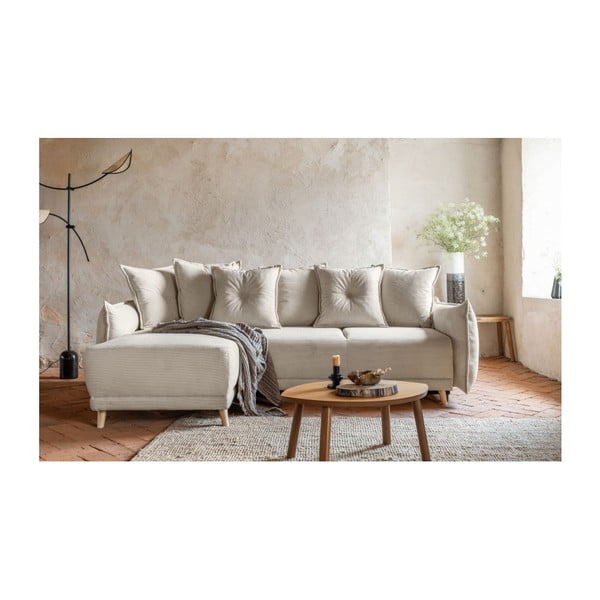Divano letto angolare in velluto a coste beige (variabile) Lazy Lukka - Miuform-image-3