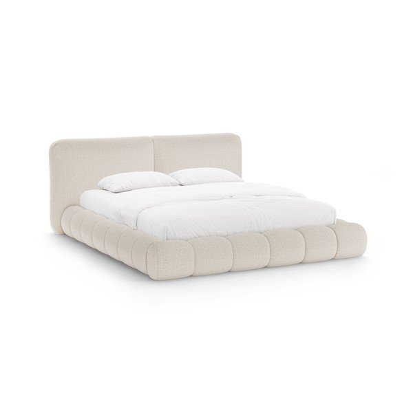Letto matrimoniale imbottito beige con contenitore con rete inclusa 200x200 cm Solange – Micadoni 