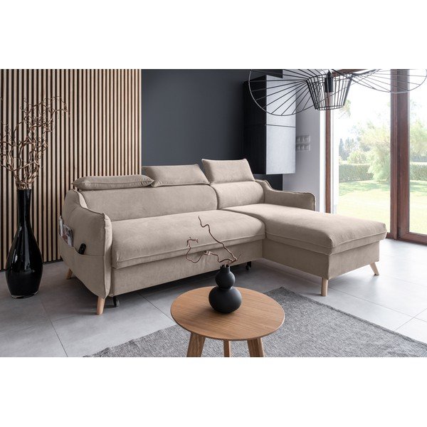 Divano letto angolare in velluto beige (angolo destro) Sweet Harmony - Miuform-image-3