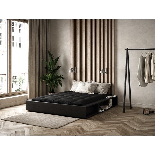 Černá dvoulůžková postel z masivního dřeva s úložným prostorem a černým futonem Double Latex Karup Design Ziggy, 180 x 200 cm-image-1