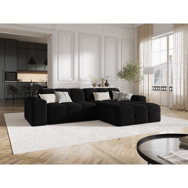 Divano angolare in velluto nero (angolo destro) Kendal - Micadoni Home-image-1