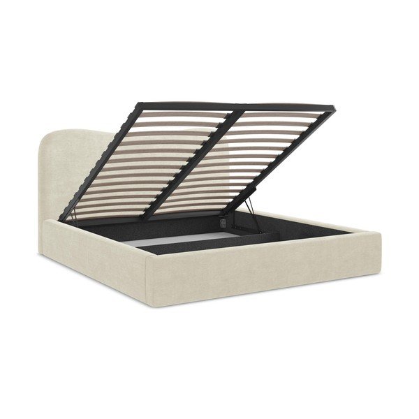 Letto matrimoniale imbottito beige con contenitore con rete inclusa 140x200 cm Kahai – Makamii-image-3