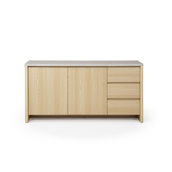 Credenza bianca/colore naturale chiaro con effetto rovere 163x80x45 cm Dore – Marckeric
