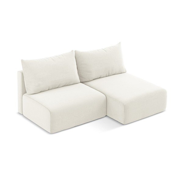 Divano angolare color crema allungabile/con contenitore (con penisola a destra/con chaise lounge) con rivestimento in velluto Kalena – Makamii-image-3