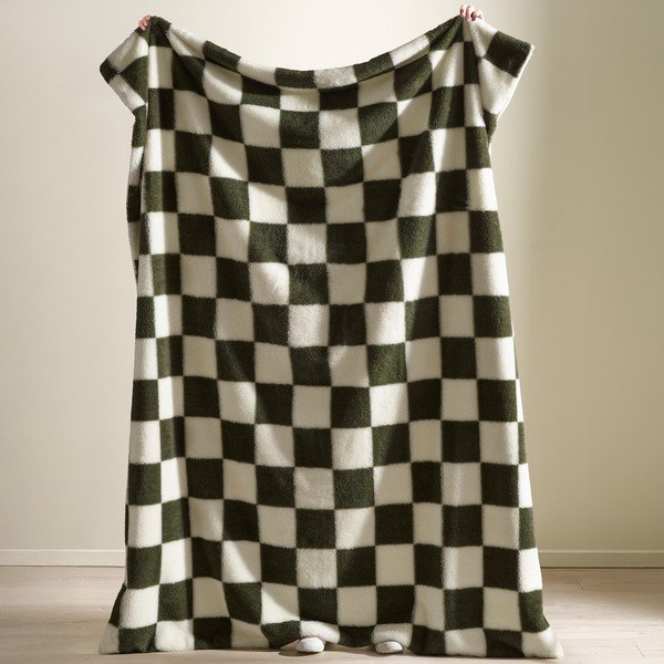 Coperta bianca/verde 130x170 cm Cosy Soft Checkerboard – Catherine Lansfield-image-1