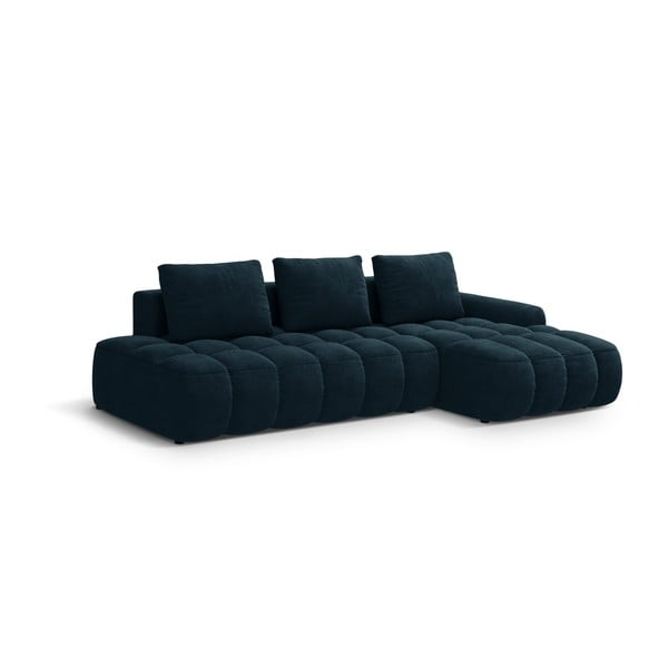 Divano angolare color petrolio allungabile/con contenitore (con penisola a destra/con chaise lounge) con rivestimento in velluto Linz – Cosmopolitan Design-image-2