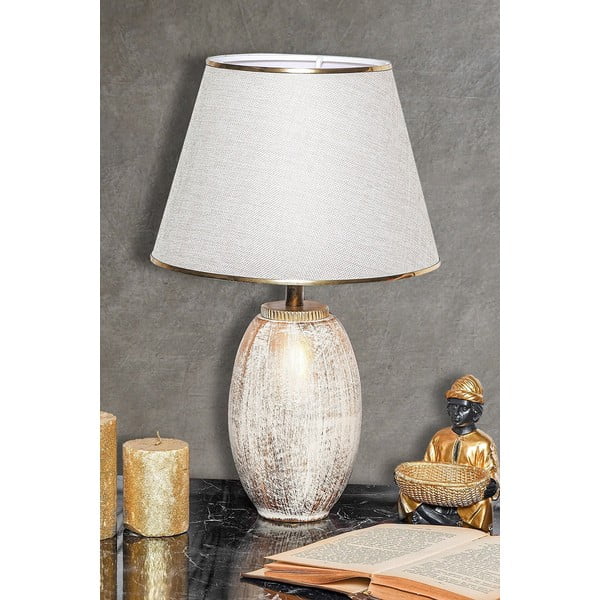 Lampada da tavolo color crema/dorata con paralume in tessuto (altezza totale 50 cm) Yakamoz – Opviq lights-image-1