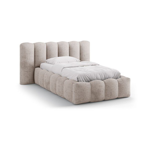Letto singolo imbottito marrone chiaro con contenitore con rete inclusa 90x200 cm Lupine – Micadoni 