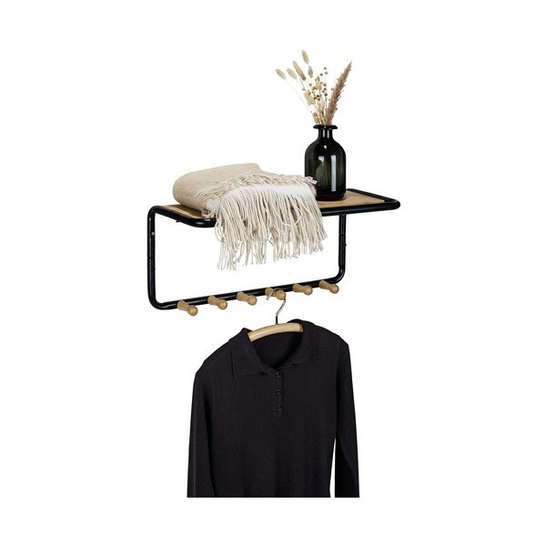 Appendiabiti da parete in metallo nero/naturale con ripiano Loft - Wenko-image-3