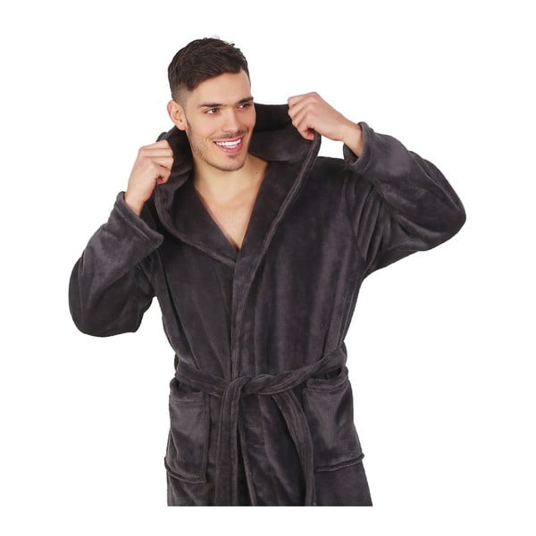 Accappatoio unisex in microfibra grigio scuro, taglia M Robby - DecoKing-image-4