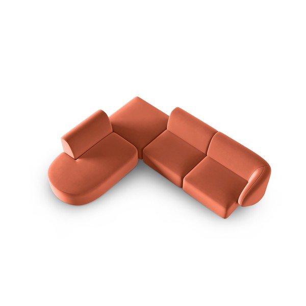 Divano angolare rosa (con penisola a sinistra/a L) con rivestimento in velluto Paolo – Milo Casa-image-1