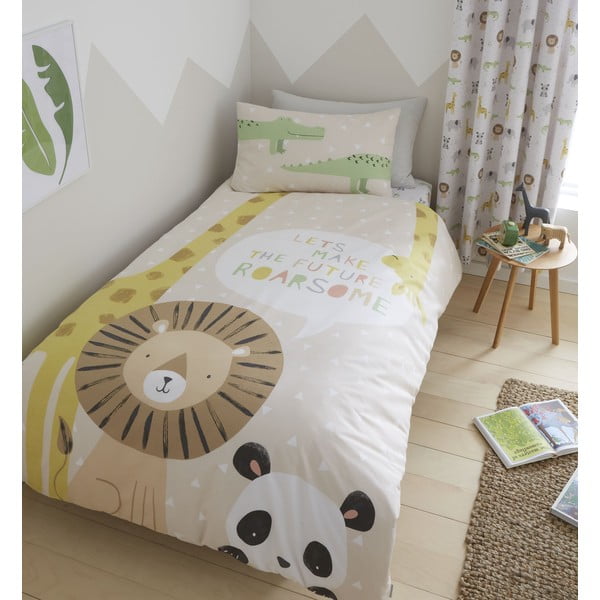 Set copripiumino e federa da bambini marrone chiaro per letto singolo 135x200 cm Roarsome Animals – Catherine Lansfield-image-2