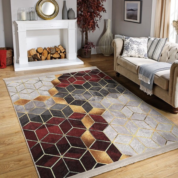 Tappeto lavabile grigio e vino 160x230 cm Optic - Mila Home-image-1