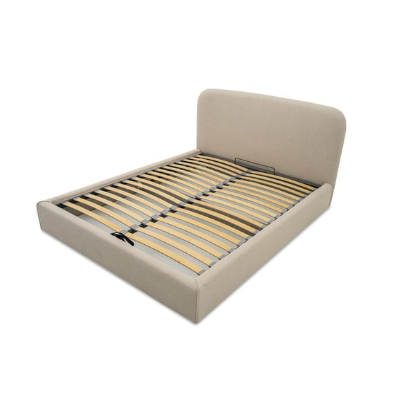 Letto matrimoniale imbottito beige con contenitore con rete inclusa 140x190 cm Sea – Scandic-image-4