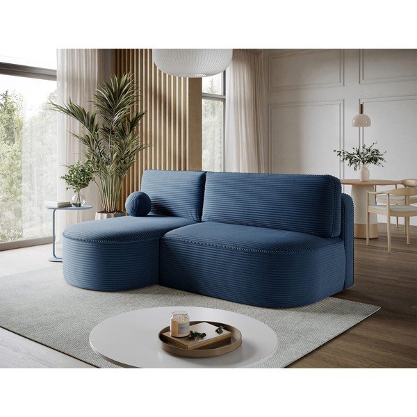 Divano angolare blu scuro allungabile/con contenitore (con penisola a sinistra/con chaise lounge) con rivestimento in velluto a coste Livosa – ELTAP-image-3