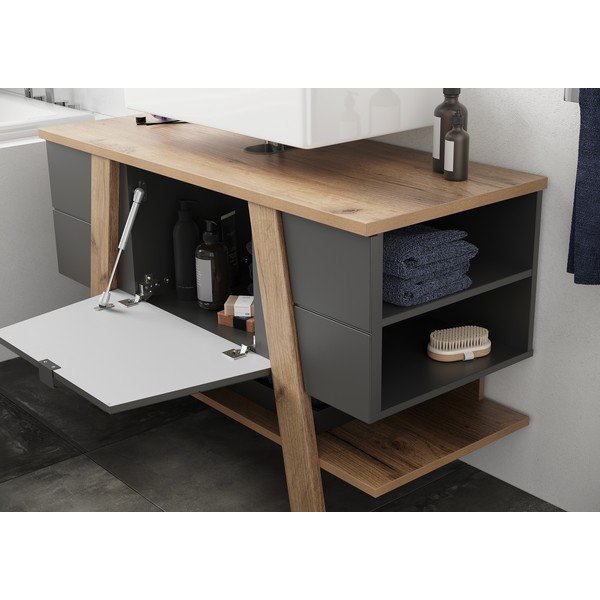 Mobile grigio scuro sotto il lavabo in rovere 111x67 cm Avellino - Germania-image-1