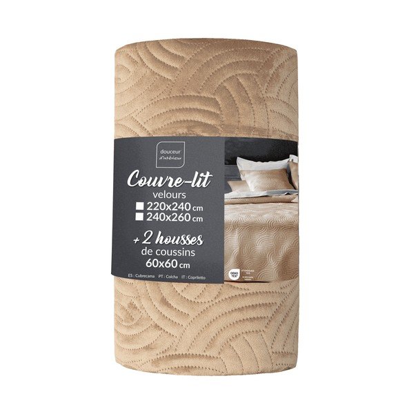 Set con copriletto e federa marrone chiaro in velluto 240x260 cm Solange – douceur d'intérieur