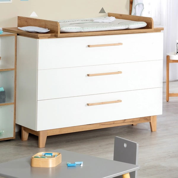 Cassettiera bassa bianca in rovere con fasciatoio 118x104 cm Finn - Roba-image-1