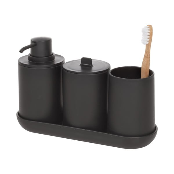 Set di accessori da bagno in plastica nera Cade - iDesign-image-2