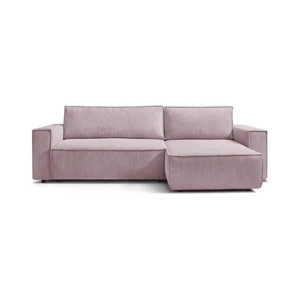 Divano letto in velluto a coste rosa chiaro divano ad angolo variabile Nihad - Bobochic Paris-image-2