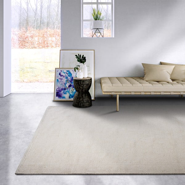 Tappeto tessuto a mano crema in misto lana 190x280 cm Pradesh Natural White - Elle Decoration-image-1
