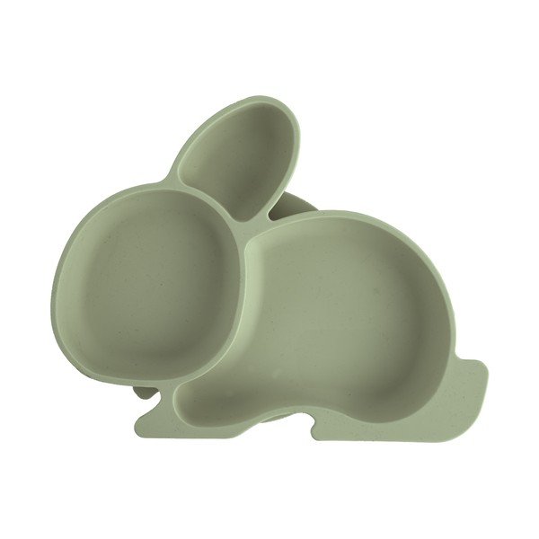Piatto per bambini color salvia in silicone 18x23 cm Bunny – Orion