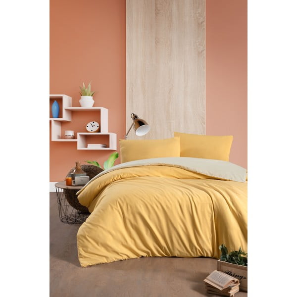 Lenzuolo matrimoniale in cotone giallo e panna / lenzuolo matrimoniale esteso 200x220 cm - Mila Home-image-1