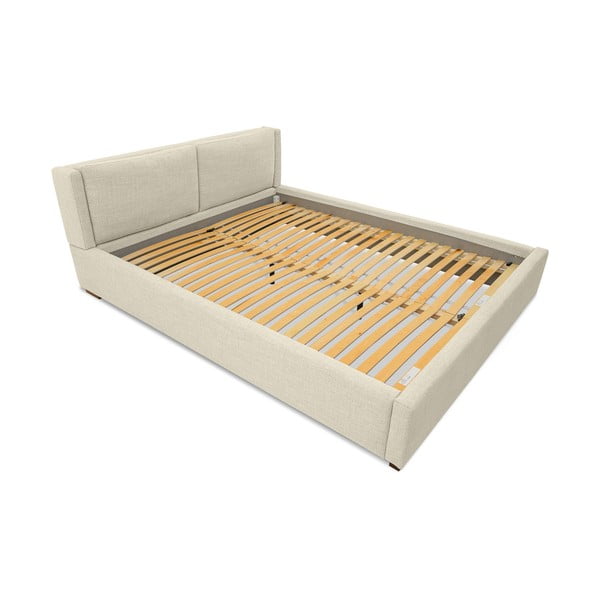 Letto matrimoniale imbottito beige con doghe in legno 160x200 cm Dreamer - Scandic-image-4