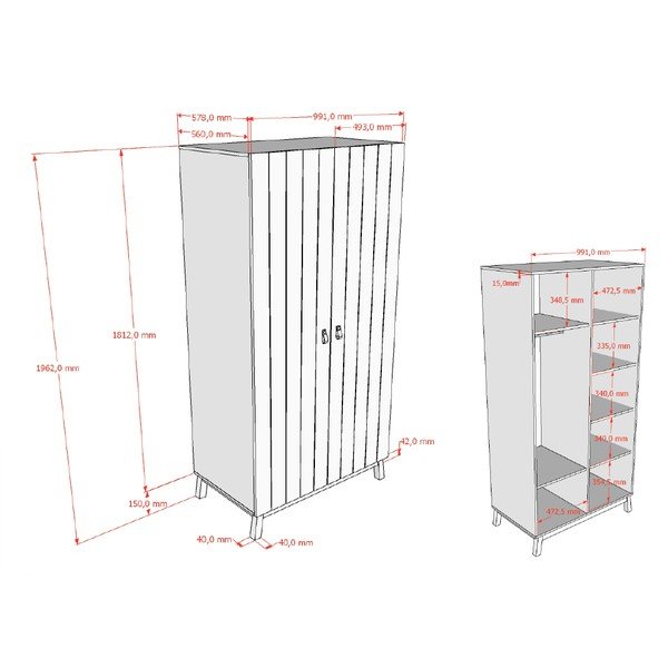 Armadio per bambini beige 99x196x58 cm Sezane – Vipack-image-3