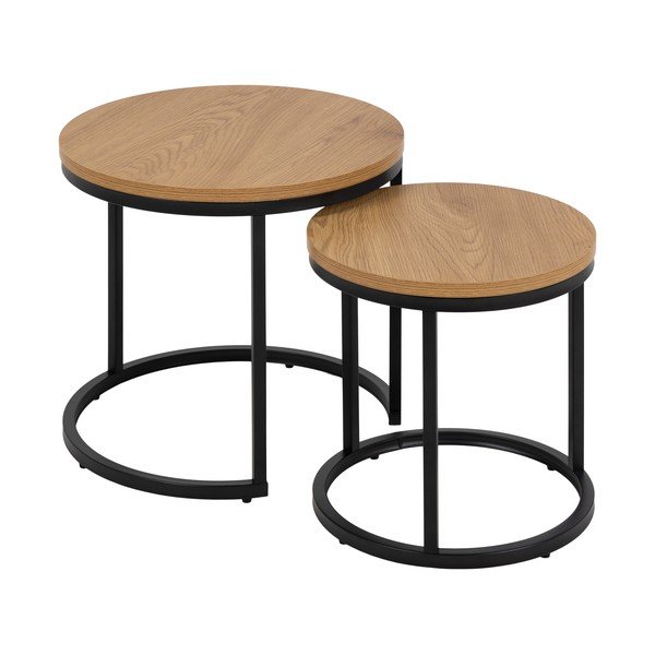 Set di tavolini rotondi con piano effetto rovere 2 pz ø 45 cm Spiro - Actona-image-2