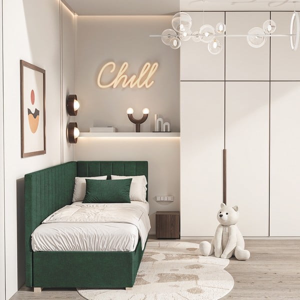 Letto da bambini con sponde verde scuro con contenitore con materasso incluso 90x200 cm Snugi – Ghado-image-1