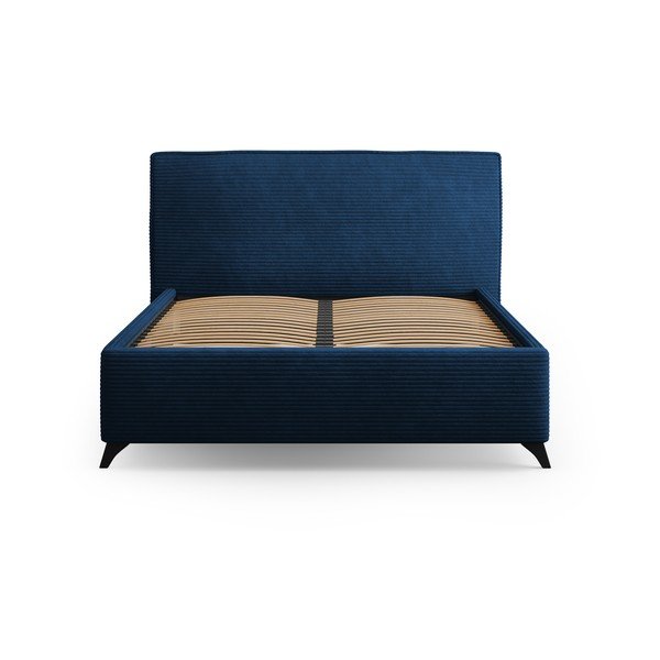 Letto matrimoniale imbottito blu scuro con contenitore e griglia 160x200 cm Malou - Milo Casa-image-2