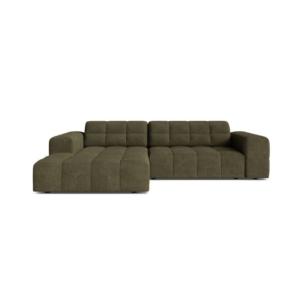 Divano angolare color kaki (con penisola a sinistra/con chaise lounge) con rivestimento in ciniglia Chicago – Cosmopolitan Design