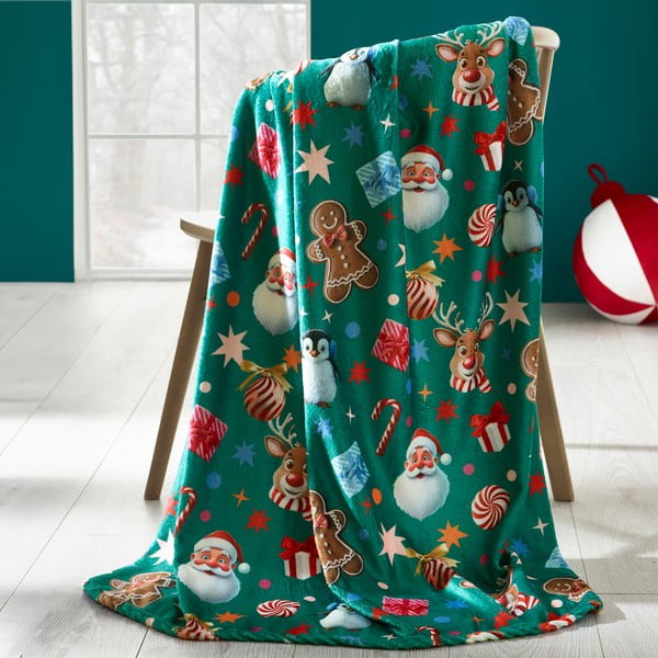 Coperta verde in micropile a tema natalizio 130x170 cm Christmas Icons – Catherine Lansfield-image-1