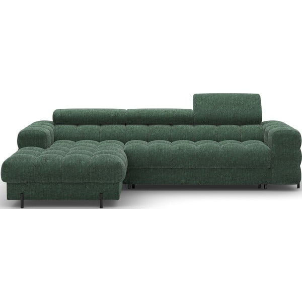 Divano angolare verde allungabile/con contenitore (con penisola a sinistra/con chaise lounge) con rivestimento in bouclé Felro – ELTAP-image-2