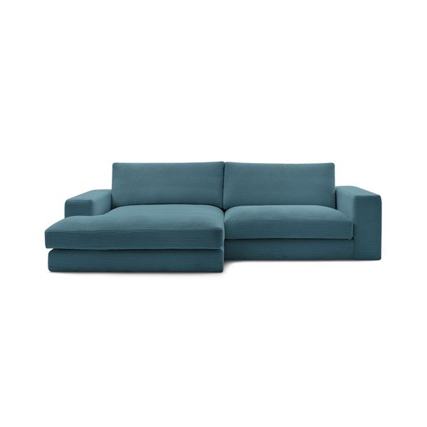 Divano angolare blu (penisola a sinistra/chaise lounge) con rivestimento in velluto a coste Leonard – Bobochic Paris