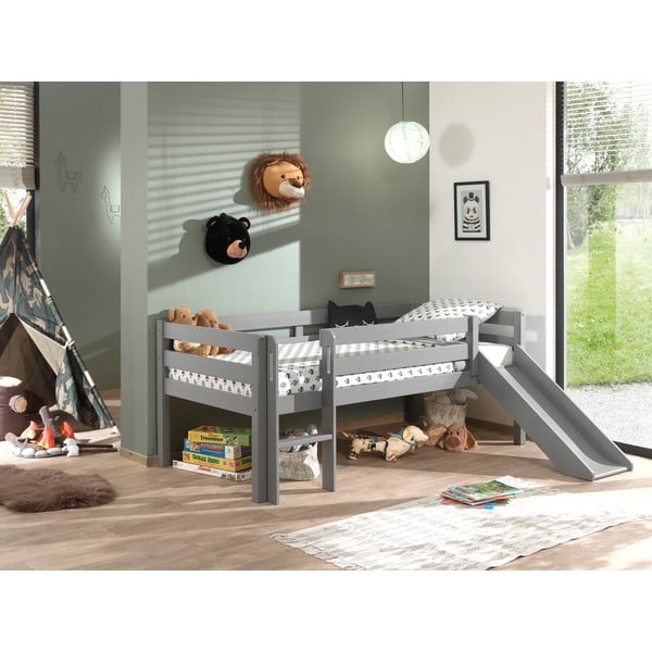 Letto rialzato grigio per bambini con scivolo , 90 x 200 cm Pino - Vipack-image-3