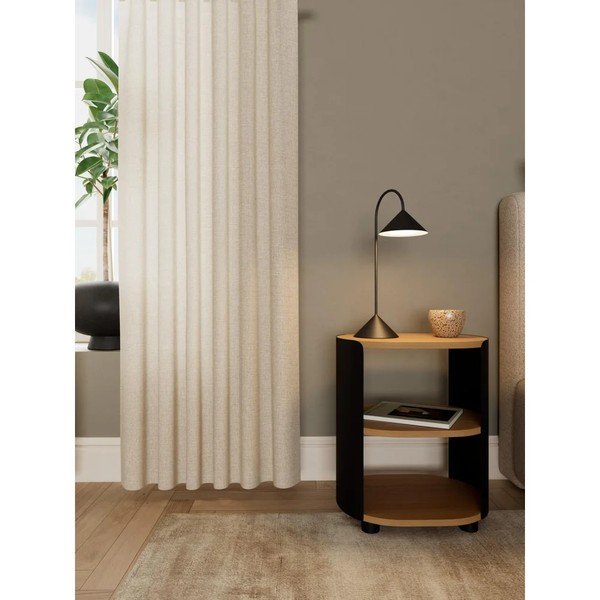 Comodino nero/di colore naturale con effetto rovere con ripiani Bowen – Actona-image-2
