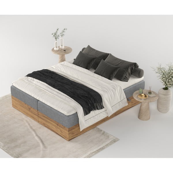 Letto boxspring con contenitore in colore grigio-naturale 200x200 cm Faro - Maison de Rêve-image-3