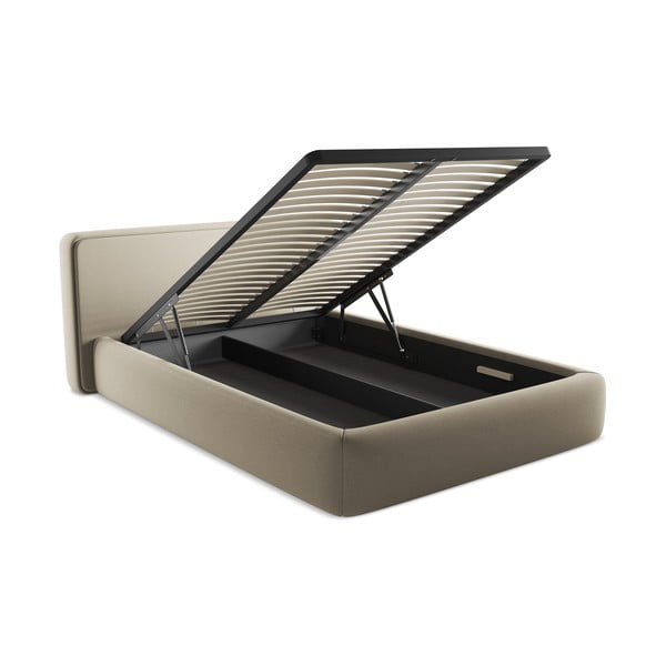 Letto matrimoniale imbottito beige con contenitore con griglia 140x200 cm Kiana - Makamii-image-3