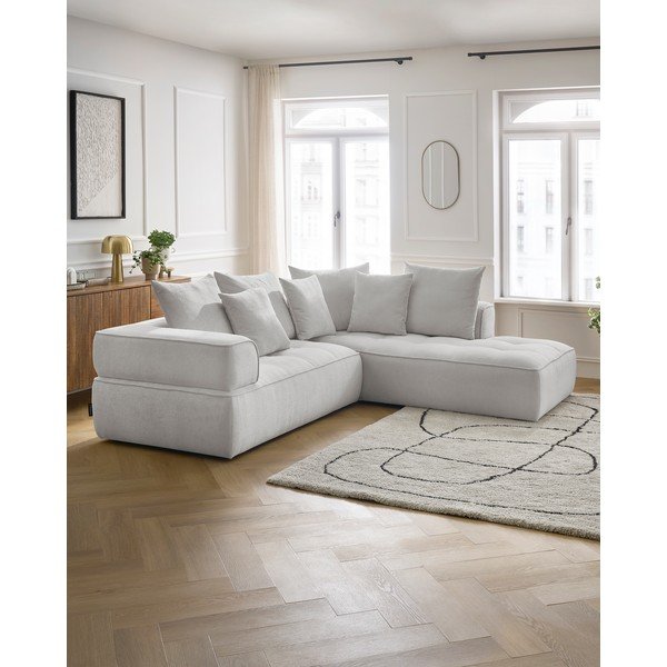 Divano angolare grigio chiaro (penisola a destra/a L) con rivestimento in ciniglia Whesley – Bobochic Paris-image-1